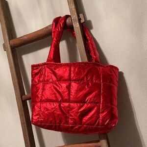Metallic Red Quilted Tote Bag!